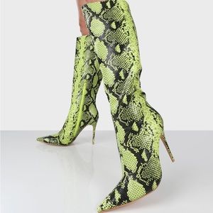 Snake Printed Knee High Boots